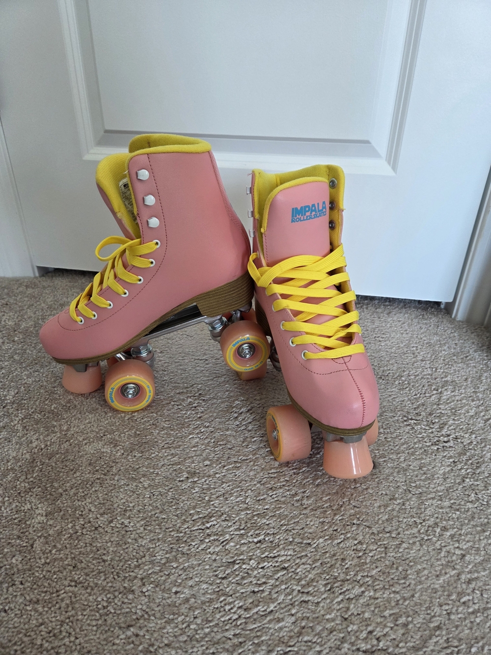 Impala Pink Roller Skates with Yellow Laces - Size 8